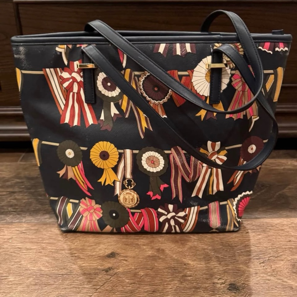 Talbots Black Tote with Colorful Ribbon Accents